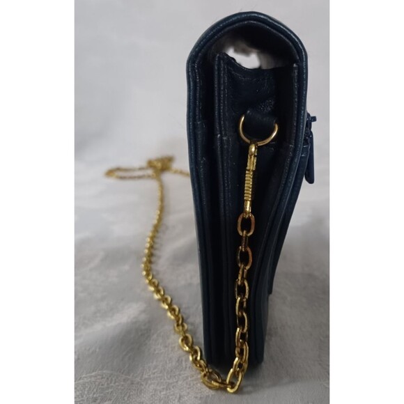 BUXTON SOFT LEATHER GOLD CHAIN STRAP BLUE CROSSBODY PURSE WALLET CLUTCH BAG - Picture 6 of 13